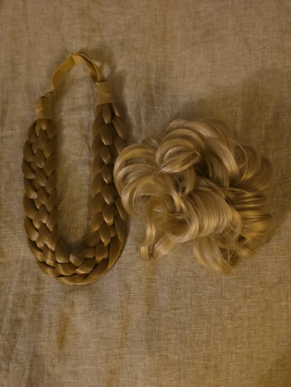Blonde Braided Hairpiece and Curly Bun - 2 Pieces.